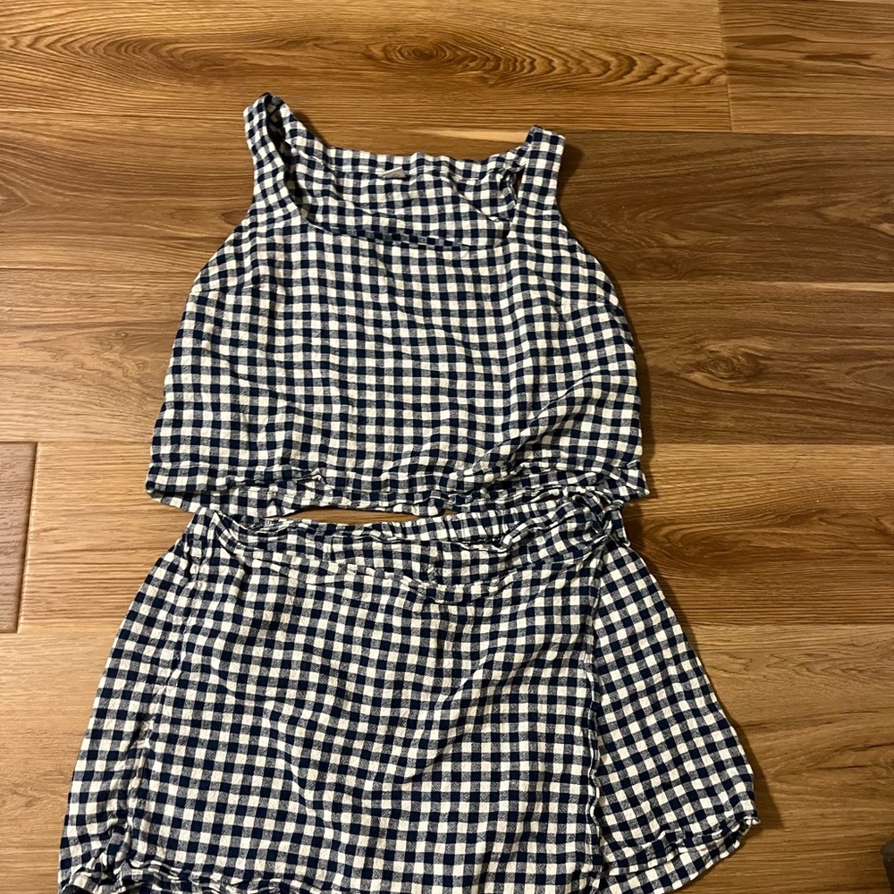 Blue Gingham Checkered Skort Set